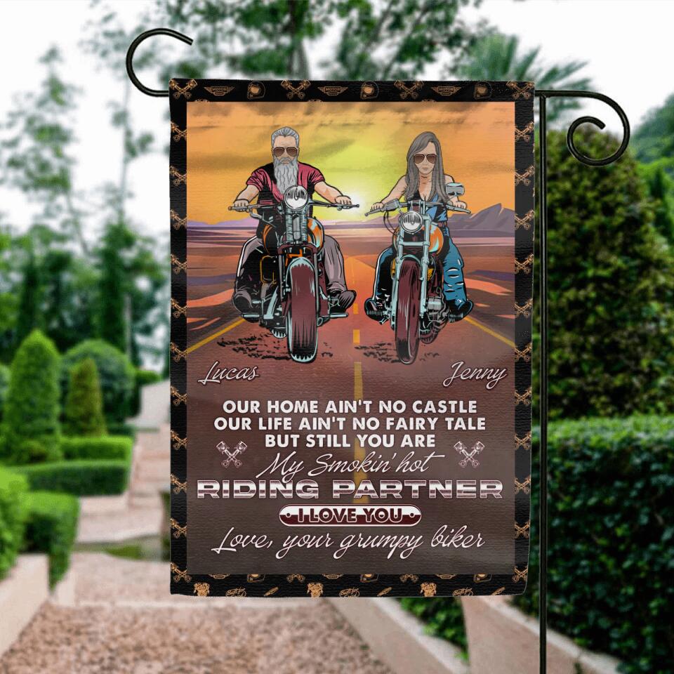 Personalized Riding Couple Flag Sign - Gift Idea For Wife From Husband - You Are My Smokin' Hot Riding Partner
