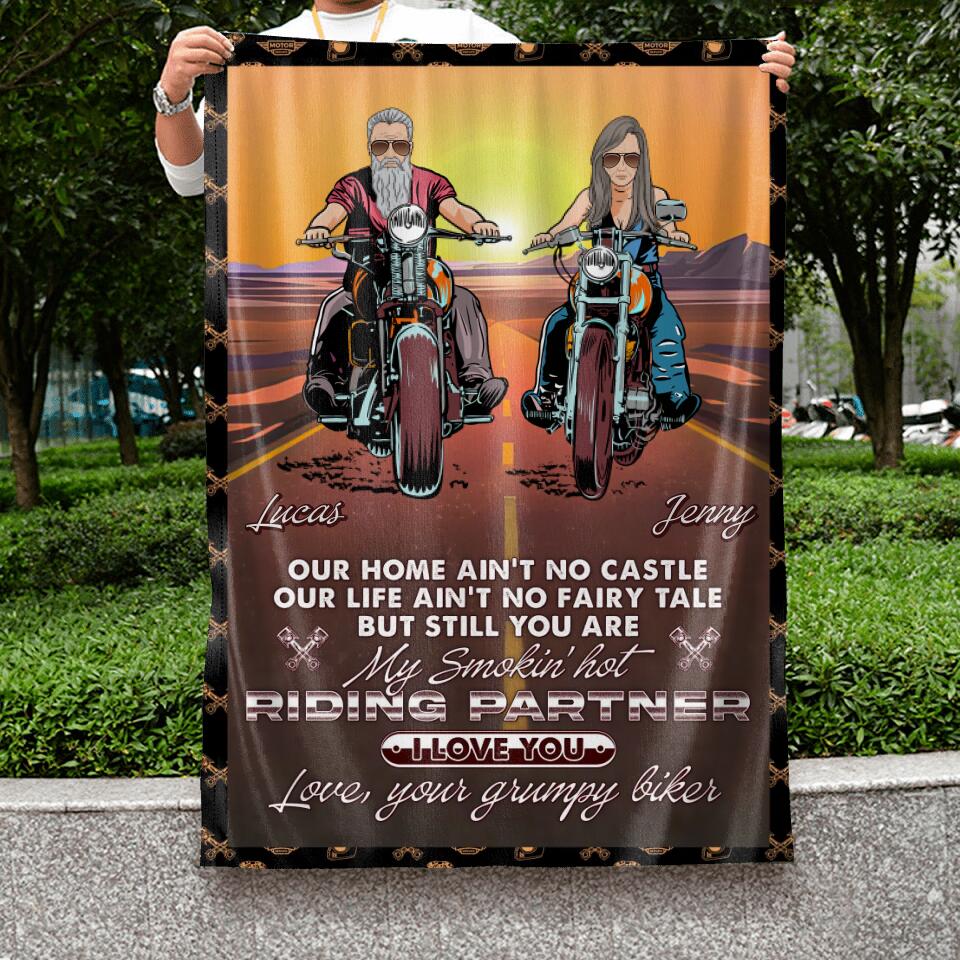 Personalized Riding Couple Flag Sign - Gift Idea For Wife From Husband - You Are My Smokin' Hot Riding Partner