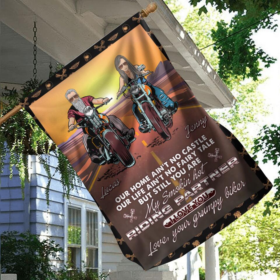 Personalized Riding Couple Flag Sign - Gift Idea For Wife From Husband - You Are My Smokin' Hot Riding Partner
