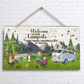 Personalized Camping Wooden Sign - Up to 4 People and 2 Pets - Gift Idea For Couple/Camping/Dog/Cat Lovers - Welcome To Our Campsite
