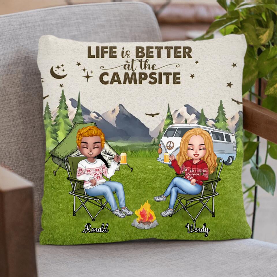 Personalized Camping Quilt/Fleece Blanket/Pillow Cover - Up to 4 People & 2 Pets - Gift Idea For Couple/Camping/Dog/Cat Lovers - Life Is Better At The Campsite