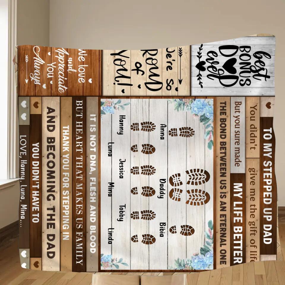 Personalized Stepped Up Dad Fleece Throw Blanket/Quilt - Gift Idea For Bonus Dad/Father's Day - Thank You For Stepping In And Becoming The Dad