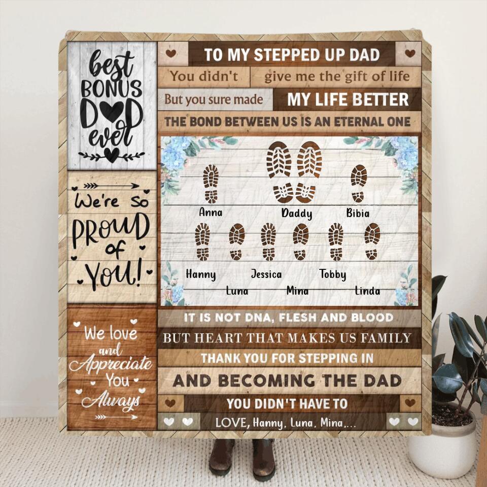 Personalized Stepped Up Dad Fleece Throw Blanket/Quilt - Gift Idea For Bonus Dad/Father's Day - Thank You For Stepping In And Becoming The Dad