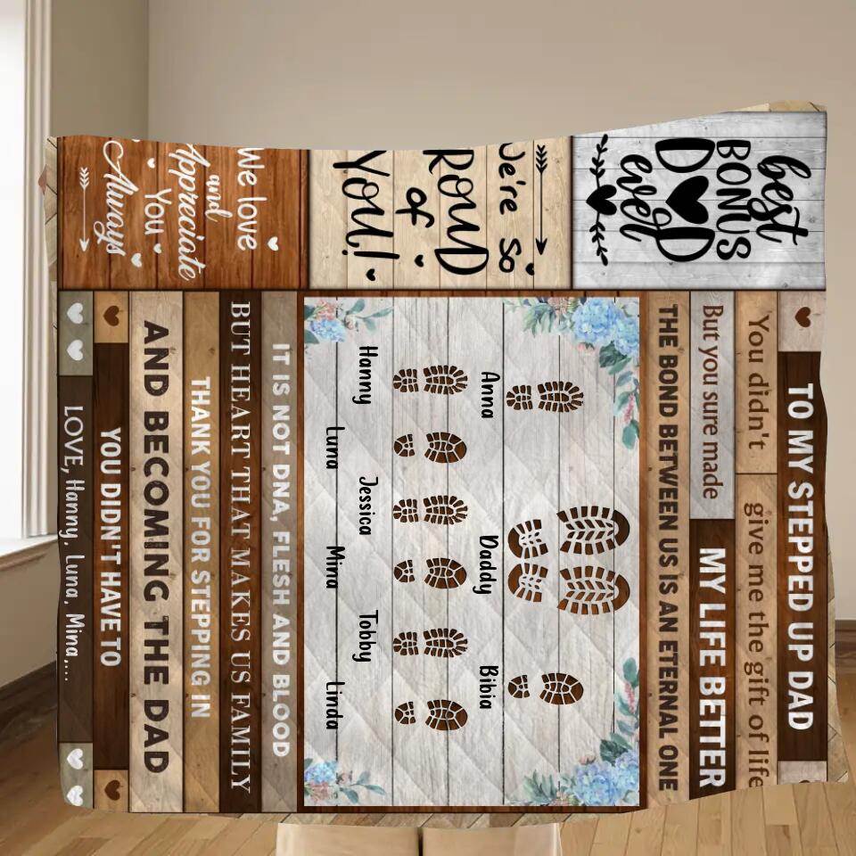 Personalized Stepped Up Dad Fleece Throw Blanket/Quilt - Gift Idea For Bonus Dad/Father's Day - Thank You For Stepping In And Becoming The Dad