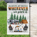 Personalized Camping Flag - Couple/Parents with Up to 3 Children and 4 Pets - Gift Idea From Camping Lovers/Family - Always At Home Wherever We Park It