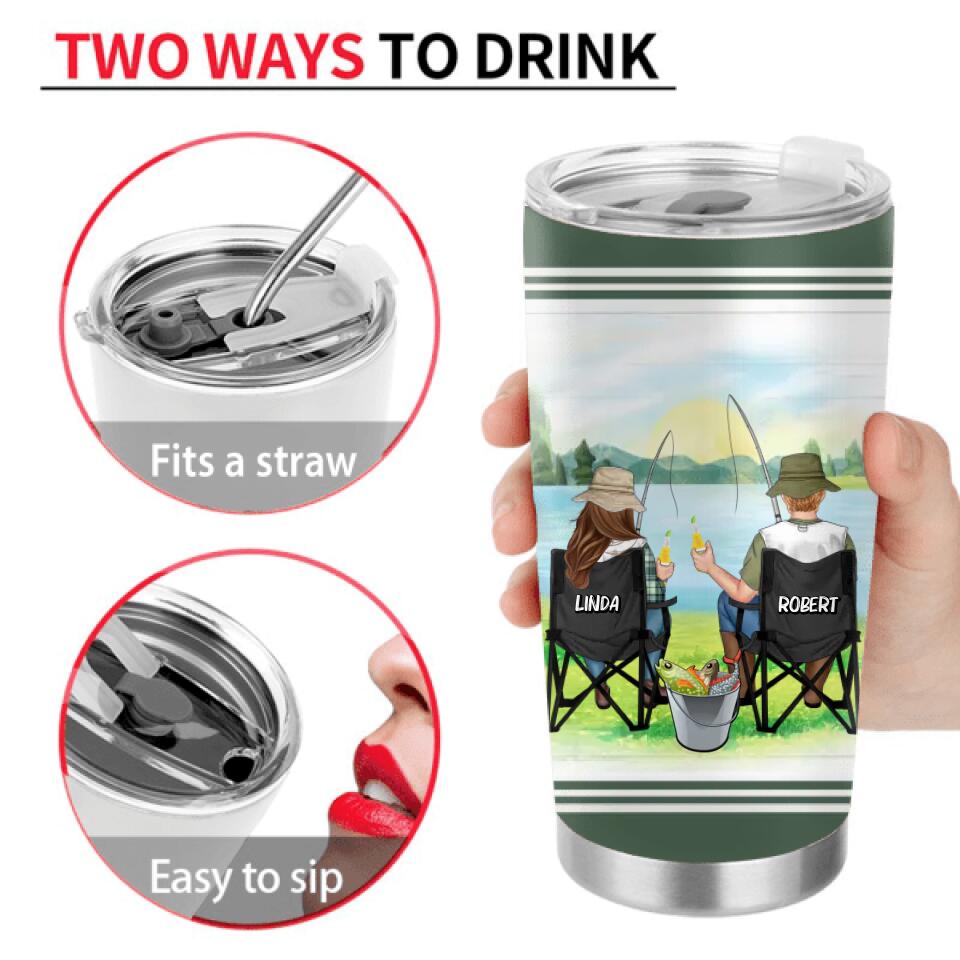 Personalized Fishing Couple Tumbler - Gift for Fishing Lovers/Couple/Husband and Wife - I love you with all my heart