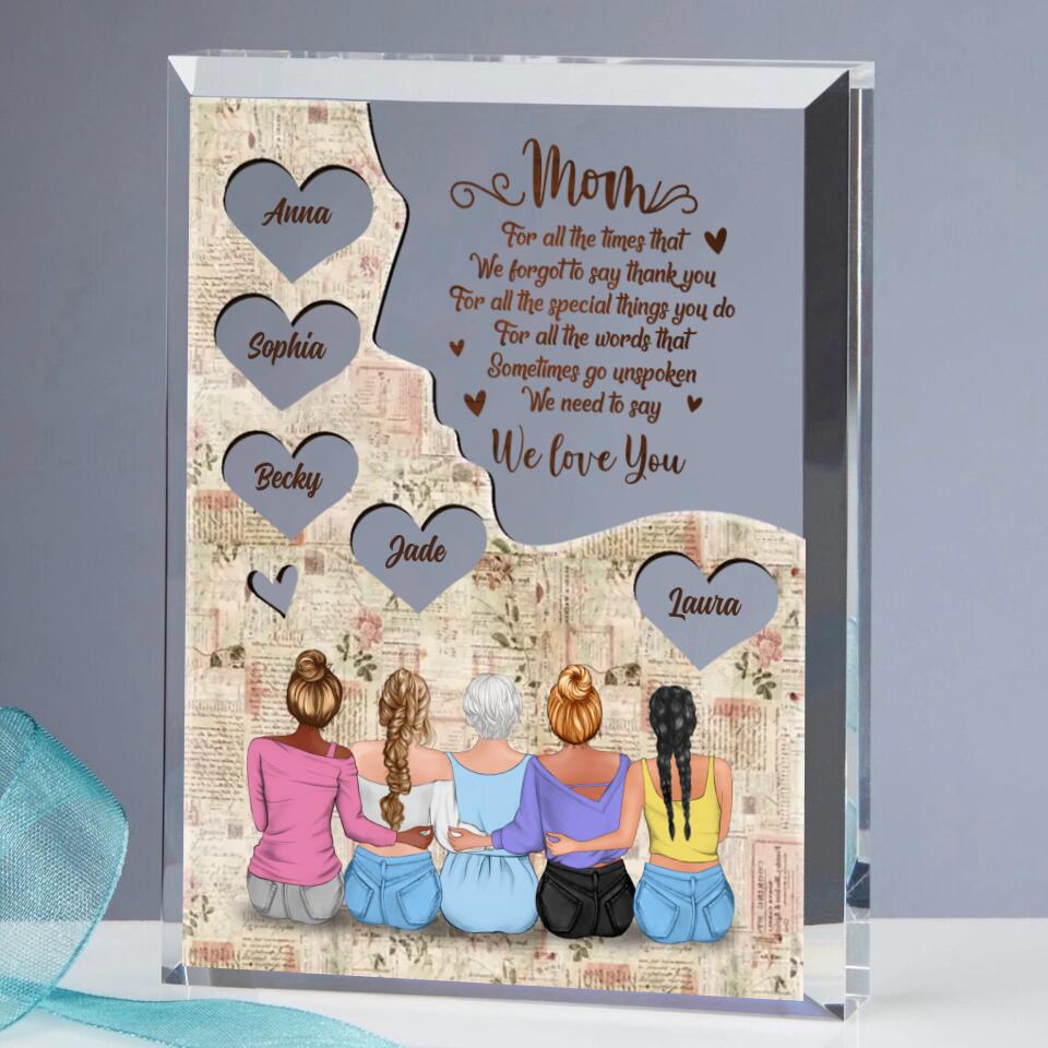 Personalized Mother And Daughter Rectangle Acrylic Plaque - Mother's Day Gift From Daughters - Up to 4 Daughters - Thank You Gift For Mother From Daughter - We Love You