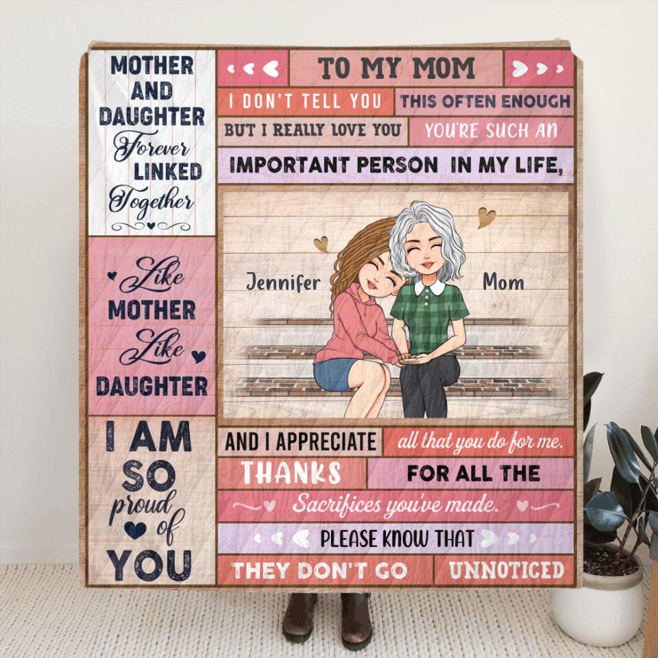 Personalized To My Mom Fleece Throw Blanket/Quilt  - Mother's Day Gift Idea From Daughter - You're Such An Important Person In My Life