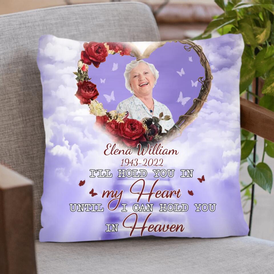 Personalized Memorial Photo Pillow Cover/Fleece Throw Blanket/Quilt - Memorial Gift Idea - I'll Hold You In My Heart Untill I Can Hold You In Heaven