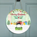Personalized Cat Box Circle Door Sign - Gift For Cat Lovers With Up To 3 Cats - Merry Christmas