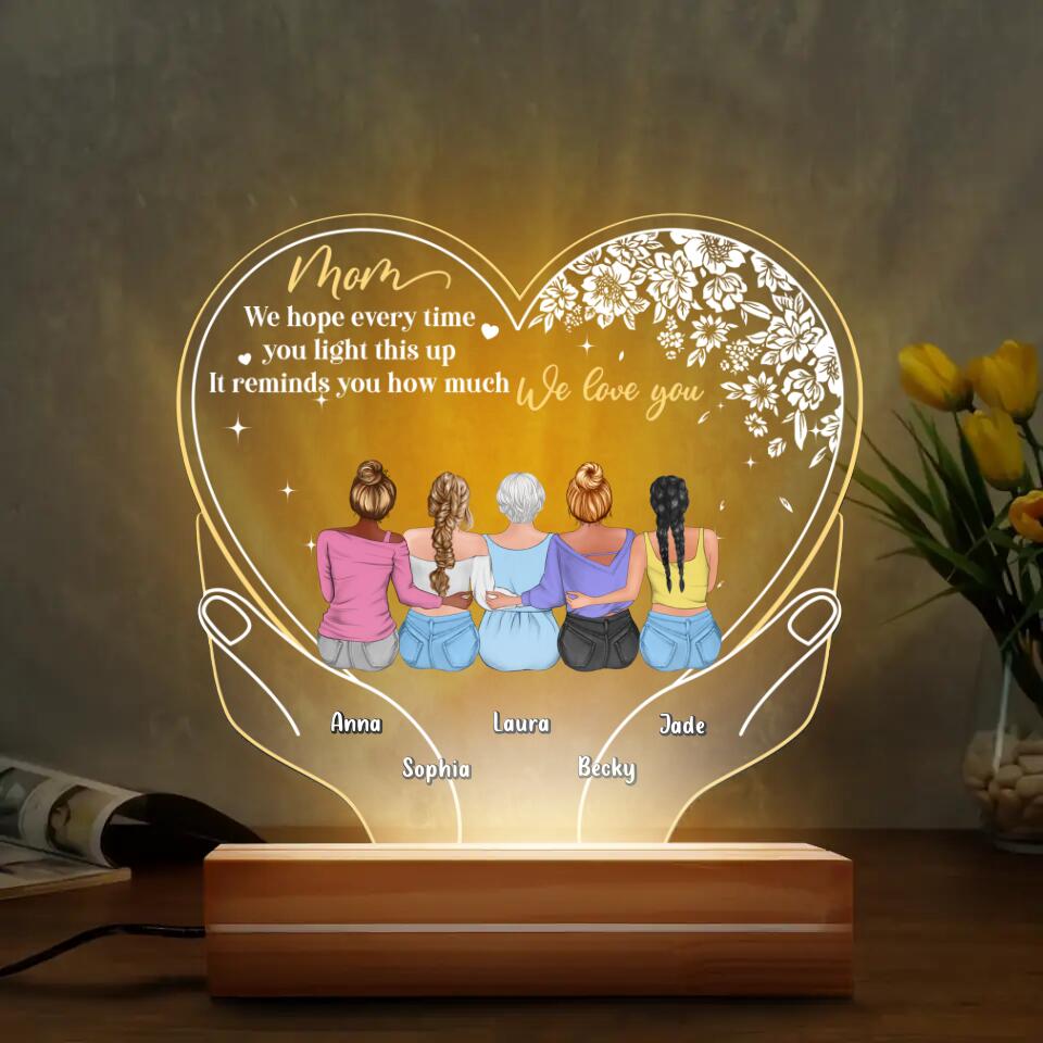 Personalized Mother Acrylic Night Light - Up to 4 Children - Gift Idea for Mother's Day - Mom We Hope Every Time You Light This Up It Reminds You How Much We Love You