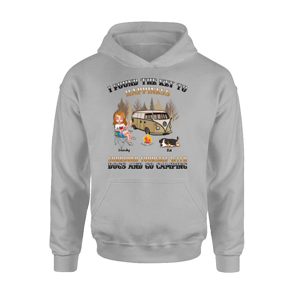 Personalized Dog Camping Queen T-Shirt/Hoodie/Long Sleeve/Sweatshirt - Gift Idea For Camping Lovers/Friends/Dog Mom - Up to 5 Dogs - I Found The Key To Happiness