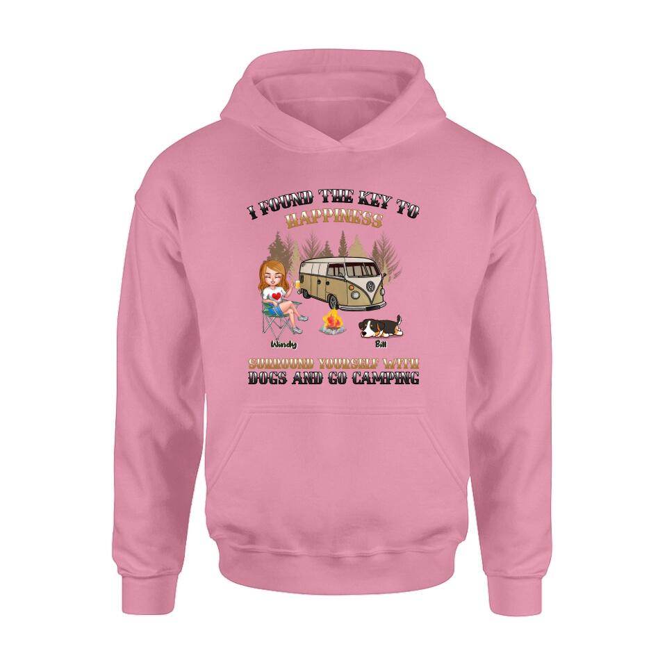 Personalized Dog Camping Queen T-Shirt/Hoodie/Long Sleeve/Sweatshirt - Gift Idea For Camping Lovers/Friends/Dog Mom - Up to 5 Dogs - I Found The Key To Happiness
