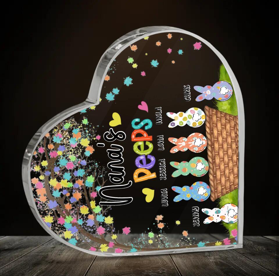 Personalized Nana's Peeps Crystal Heart - Gift Idea For Easter Day - Up to 6 Bunnies - Nana's Peeps
