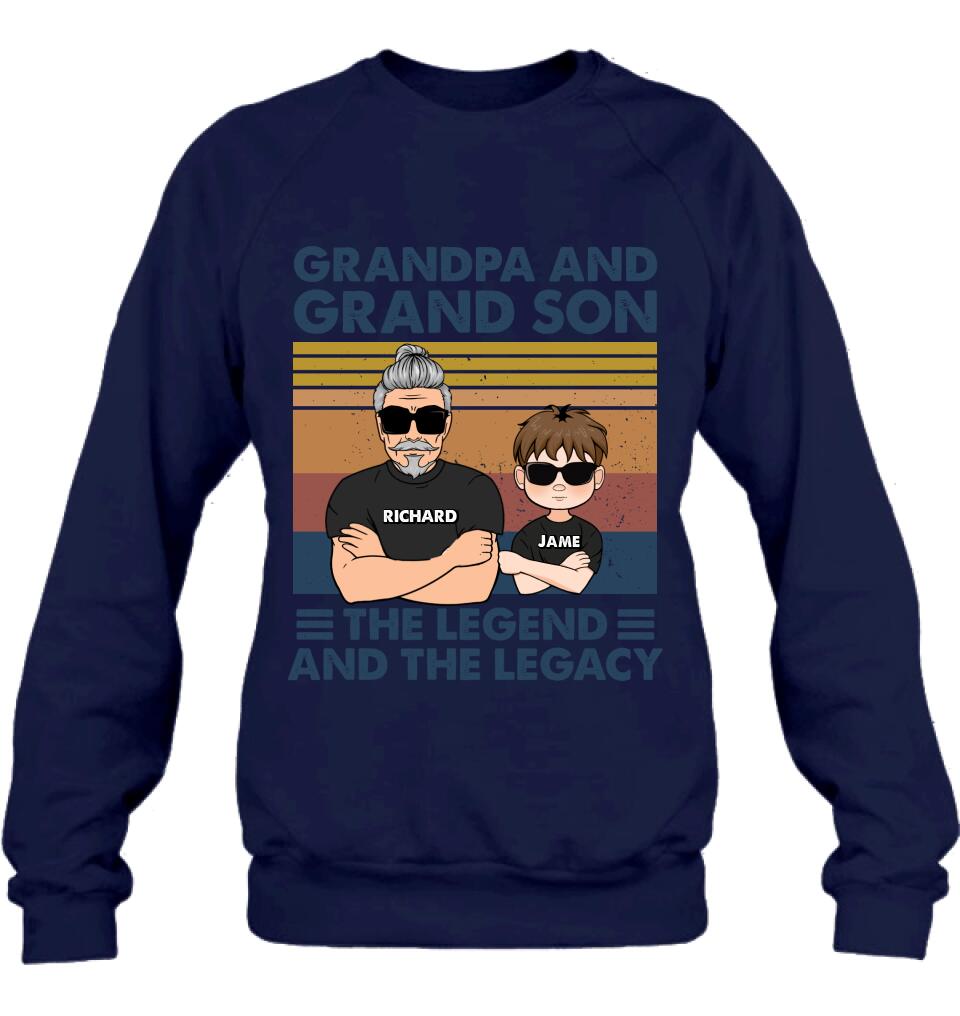 Personalized Grandpa Unisex T-shirt/Long Sleeve/Sweatshirt/Pullover Hoodie - Gift Idea For Grandpa/Grandson/Father's Day - Grandpa And Grand Son The Legend And The Legacy
