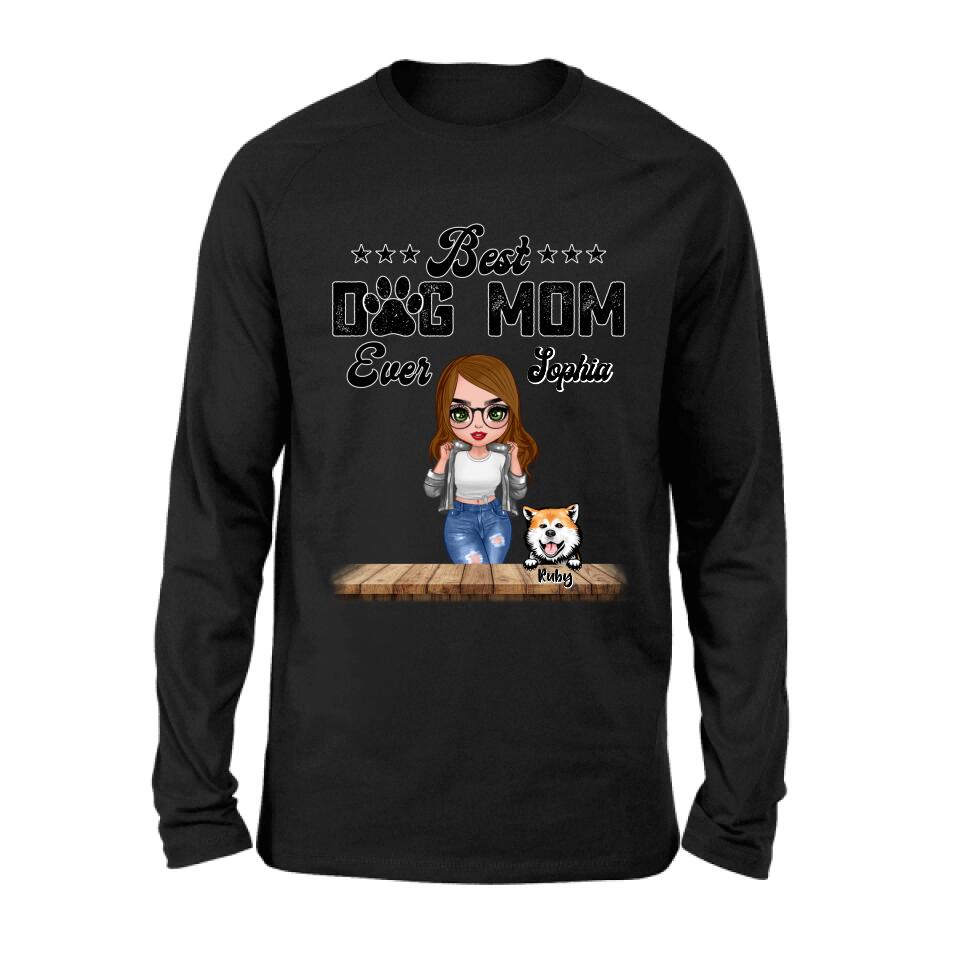 Personalized Dog Mom Front Shirt/Pullover Hoodie - Gifts For Dog Lover With Up to 4 Dogs - Best Dog Mom Ever