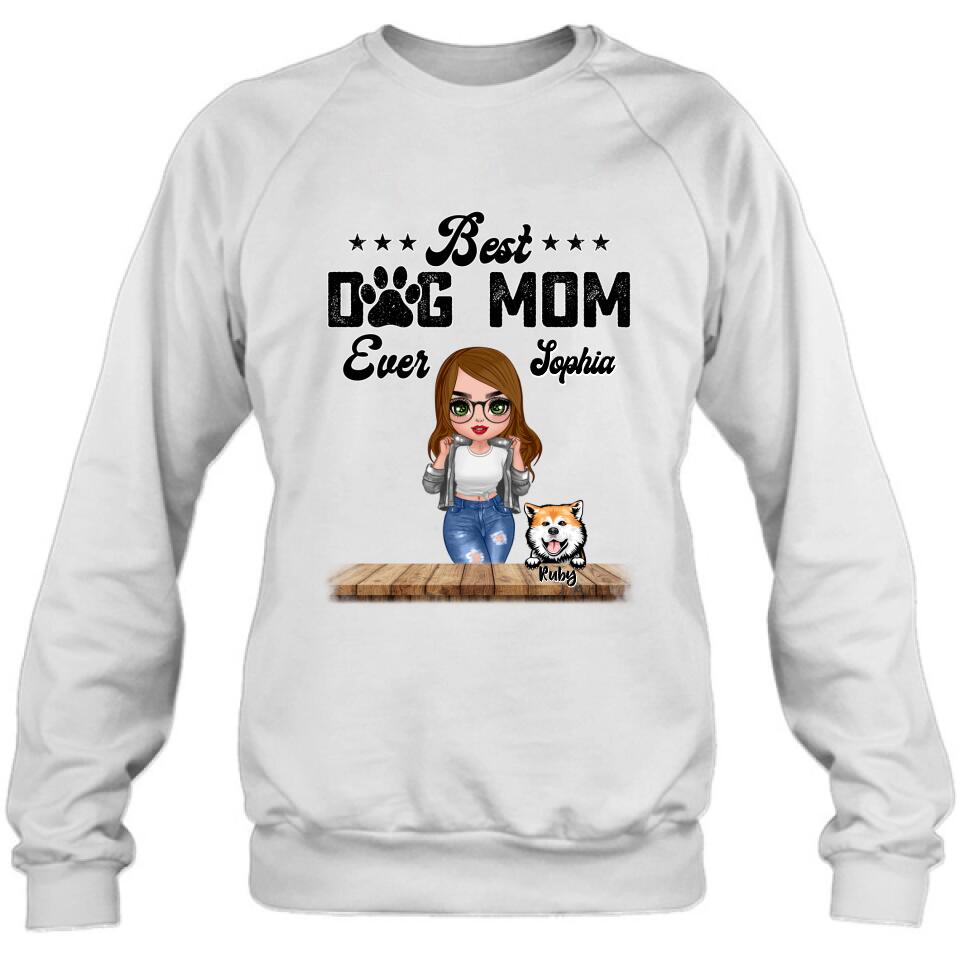 Personalized Dog Mom Front Shirt/Pullover Hoodie - Gifts For Dog Lover With Up to 4 Dogs - Best Dog Mom Ever