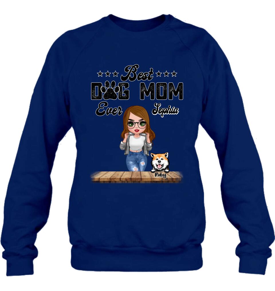 Personalized Dog Mom Front Shirt/Pullover Hoodie - Gifts For Dog Lover With Up to 4 Dogs - Best Dog Mom Ever