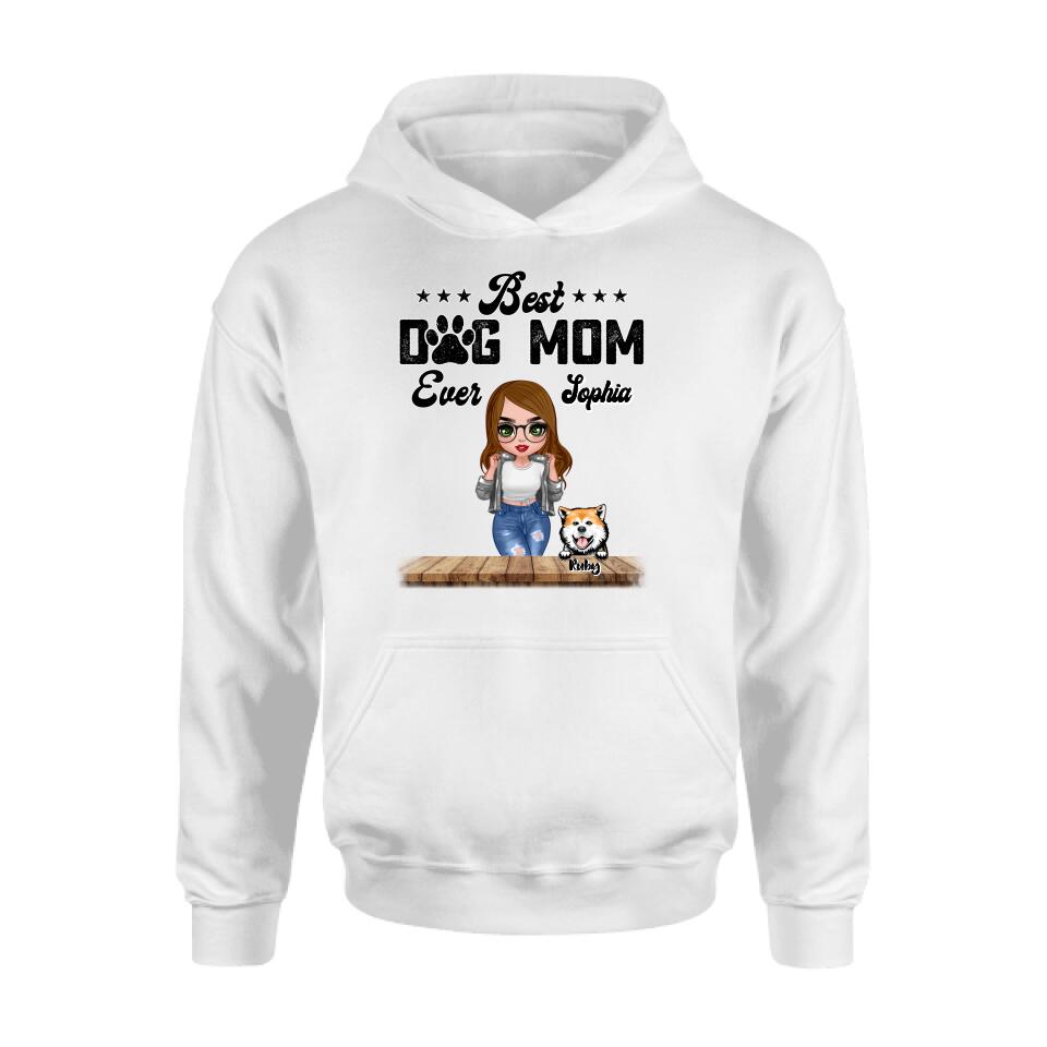 Personalized Dog Mom Front Shirt/Pullover Hoodie - Gifts For Dog Lover With Up to 4 Dogs - Best Dog Mom Ever