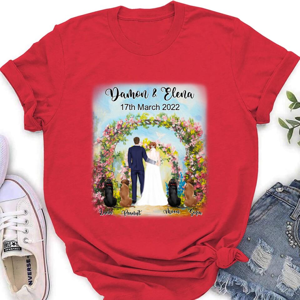 Personalized Wedding T-shirt - Wedding Gift For Couple - Up to 4 Dogs
