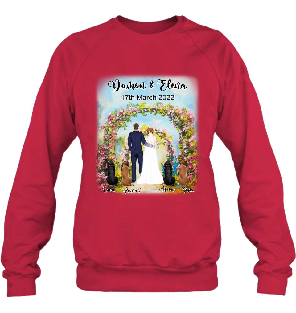 Personalized Wedding T-shirt - Wedding Gift For Couple - Up to 4 Dogs