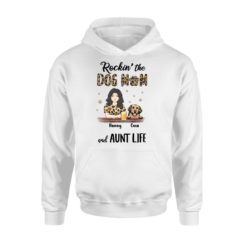 Personalized Dog Mom T-shirt/Long Sleeve/Sweatshirt/Hoodie - Up to 4 Dogs - Mother's Day Gift Idea For Dog Lover/Dog Mom - Rockin' The Dog Mom And Aunt Life