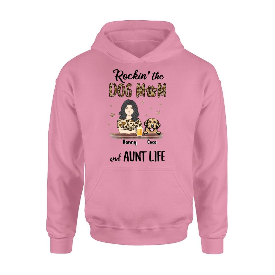 Personalized Dog Mom T-shirt/Long Sleeve/Sweatshirt/Hoodie - Up to 4 Dogs - Mother's Day Gift Idea For Dog Lover/Dog Mom - Rockin' The Dog Mom And Aunt Life