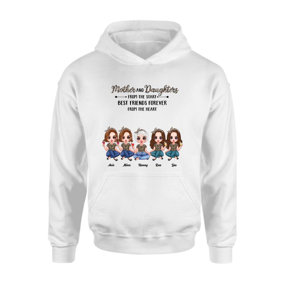 Personalized Mom Leopard Unisex T-shirt/Hoodie/Long Sleeve/Sweatshirt - Up to 4 Daughters - Gift Idea for Mother's Day - Mother And Daughter From The Start Best Friends Forever From The Heart