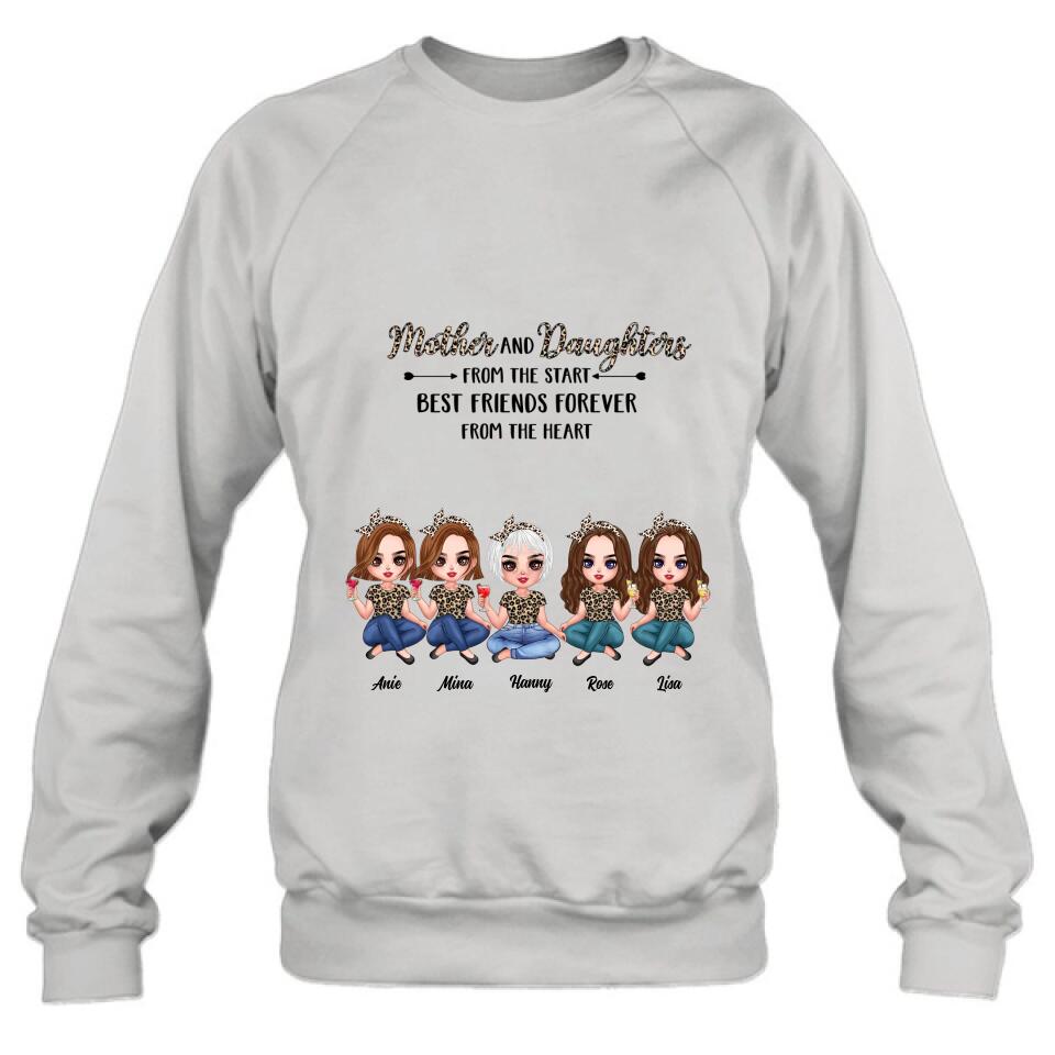 Personalized Mom Leopard Unisex T-shirt/Hoodie/Long Sleeve/Sweatshirt - Up to 4 Daughters - Gift Idea for Mother's Day - Mother And Daughter From The Start Best Friends Forever From The Heart
