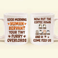Personalized Cats Coffee Mug - Up to 6 Cats - Mother's Day Gift Idea For Cat Lovers - Good Morning Human Servant Your Tiny Furry Overlords