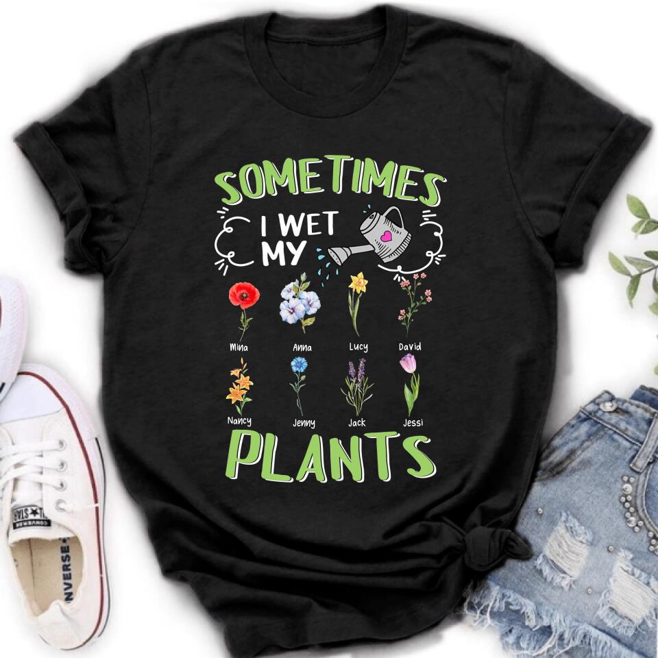 Custom Grandma's Flower Garden Unisex T-Shirt/Long Sleeve/Pullover Hoodie/Sweatshirt - Up to 8 Grandkids - Best Gift Idea For Mother's Day - Sometimes I Wet My Plants