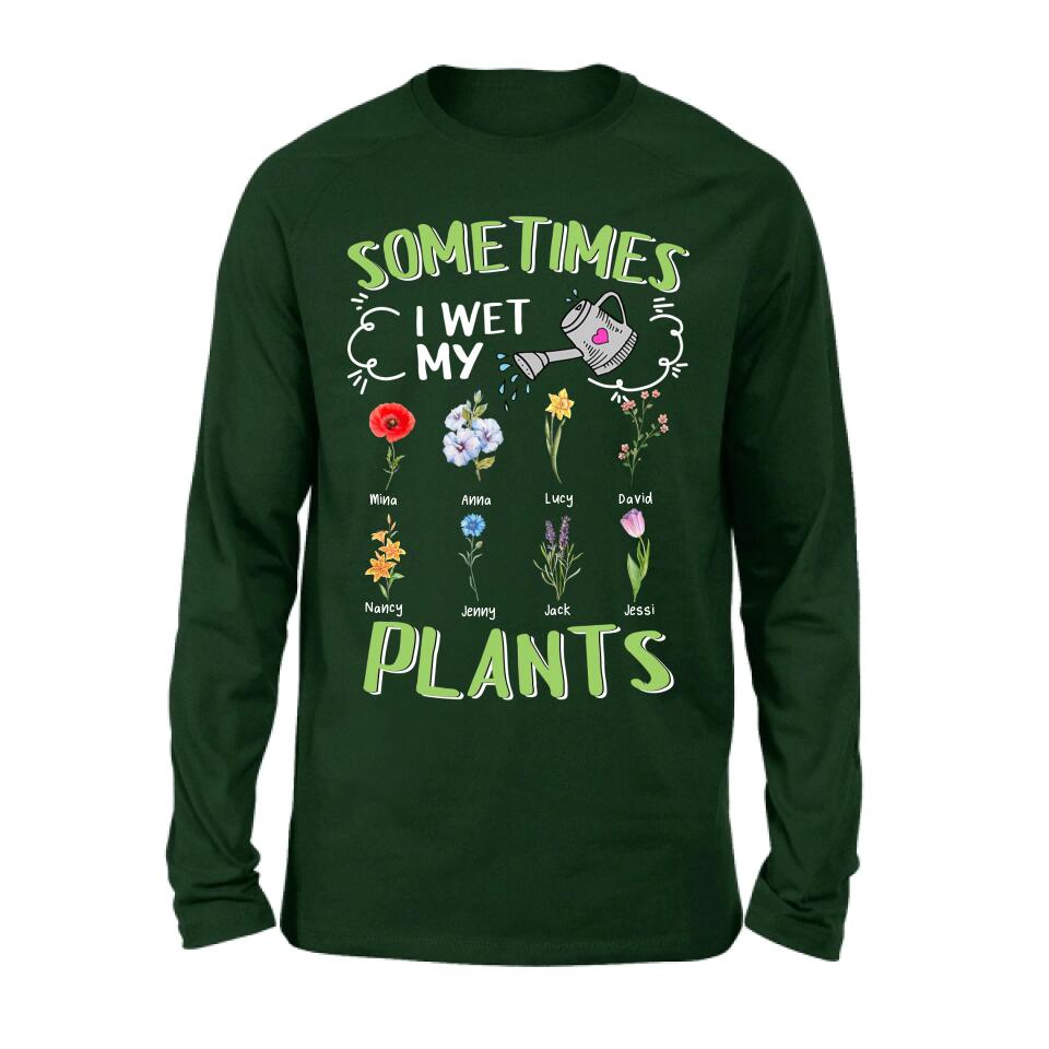 Custom Grandma's Flower Garden Unisex T-Shirt/Long Sleeve/Pullover Hoodie/Sweatshirt - Up to 8 Grandkids - Best Gift Idea For Mother's Day - Sometimes I Wet My Plants