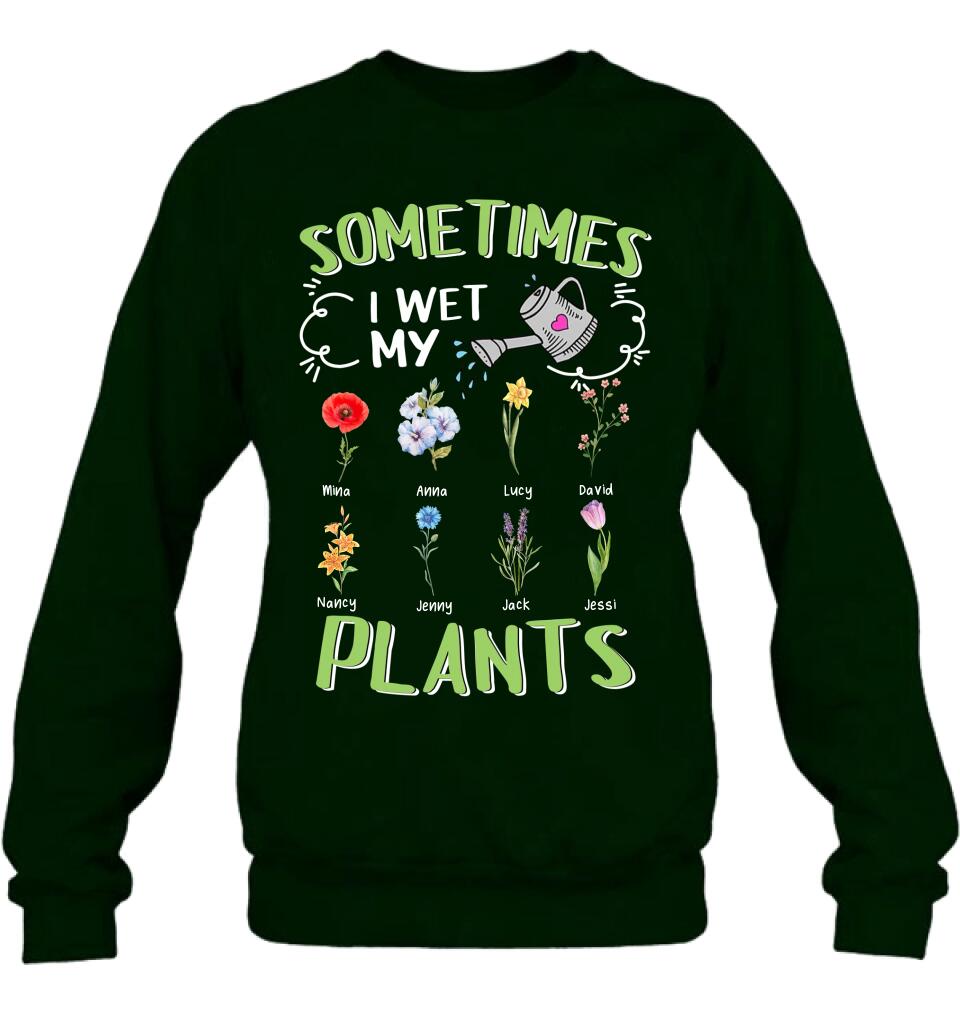 Custom Grandma's Flower Garden Unisex T-Shirt/Long Sleeve/Pullover Hoodie/Sweatshirt - Up to 8 Grandkids - Best Gift Idea For Mother's Day - Sometimes I Wet My Plants