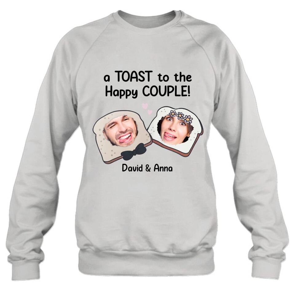 Personalized Couple T-shirt/Long Sleeve/Sweatshirt/Hoodie - Upload Photos - Gift Idea For Couple - A Toast To The Happy Couple!