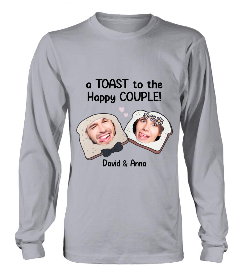Personalized Couple T-shirt/Long Sleeve/Sweatshirt/Hoodie - Upload Photos - Gift Idea For Couple - A Toast To The Happy Couple!