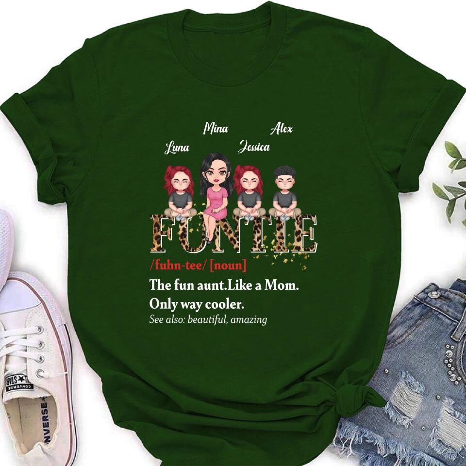 Personalized Auntie & Kids T-shirt/Long Sleeve/Sweatshirt/Hoodie - Gift Idea For Aunt/Mother's Day - Up to 3 Kids - The Fun Aunt Like A Mom Only Way Cooler