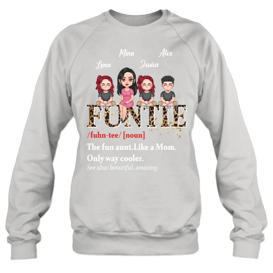 Personalized Auntie & Kids T-shirt/Long Sleeve/Sweatshirt/Hoodie - Gift Idea For Aunt/Mother's Day - Up to 3 Kids - The Fun Aunt Like A Mom Only Way Cooler