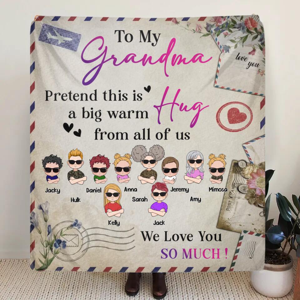 Personalized Grandma Quilt/Fleece Throw Blanket - Up to 10 Children - Mother's Day Gift Idea for Grandma - To Our Grandma Pretend This Is A Big Warm Hug From All Of Us
