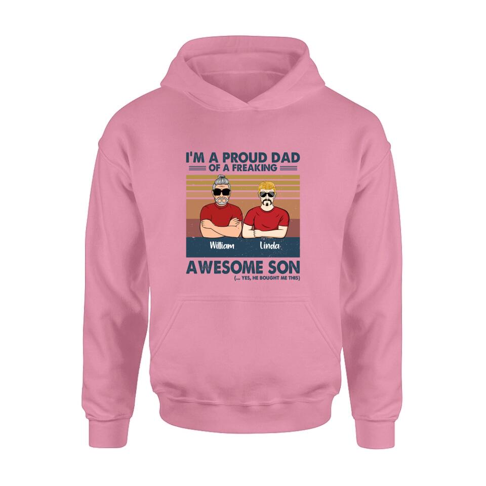 Personalized Parent With Children Shirt/Long Sleeve/Hoodie/Sweatshirt - Gift Idea For Mother's Day/Father's Day - Up to 4 Children - I'm A Proud Dad Of A Freaking Awesome Son