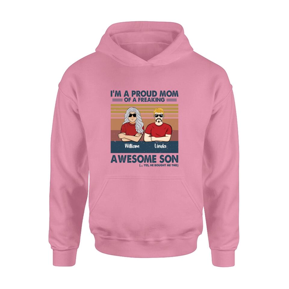 Personalized Parent With Children Shirt/Long Sleeve/Hoodie/Sweatshirt - Gift Idea For Mother's Day/Father's Day - Up to 4 Children - I'm A Proud Mom Of A Freaking Awesome Son