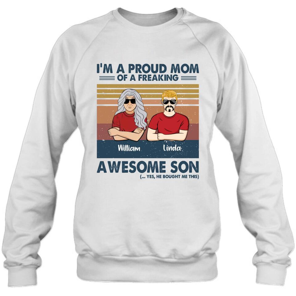 Personalized Parent With Children Shirt/Long Sleeve/Hoodie/Sweatshirt - Gift Idea For Mother's Day/Father's Day - Up to 4 Children - I'm A Proud Mom Of A Freaking Awesome Son