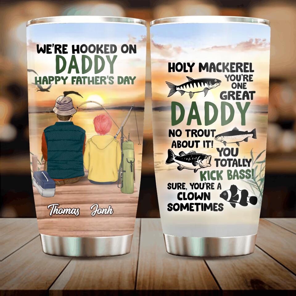 Personalized Fishing Tumbler - Birthday/Father's Day Gift For Father/Fishing Lovers - Dad With Up to 4 Kids - Holy Mackerel You're One Great Daddy No Trout About It!