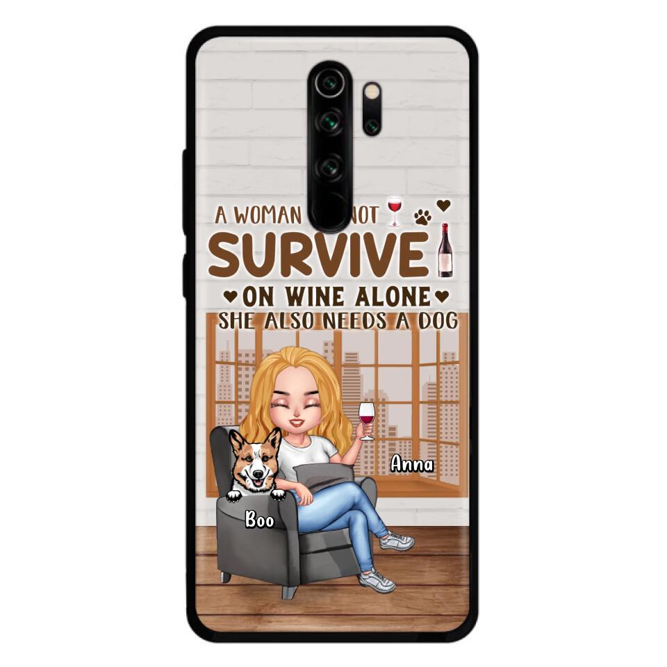 Personalized Pet Mom Phone Case - Up to 4 Dogs/Cats - Mother's Day Gift Idea For Dog/Cat Lovers - A Woman Cannot Survive On Wine Alone She Also Needs A Dog - Case for Xiaomi/Huawei/Oppo