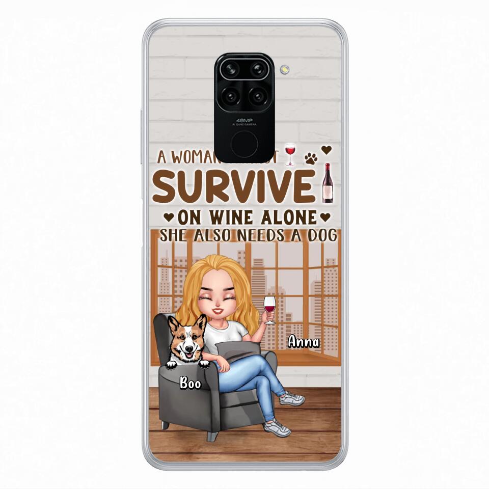 Personalized Pet Mom Phone Case - Up to 4 Dogs/Cats - Mother's Day Gift Idea For Dog/Cat Lovers - A Woman Cannot Survive On Wine Alone She Also Needs A Dog - Case for Xiaomi/Huawei/Oppo
