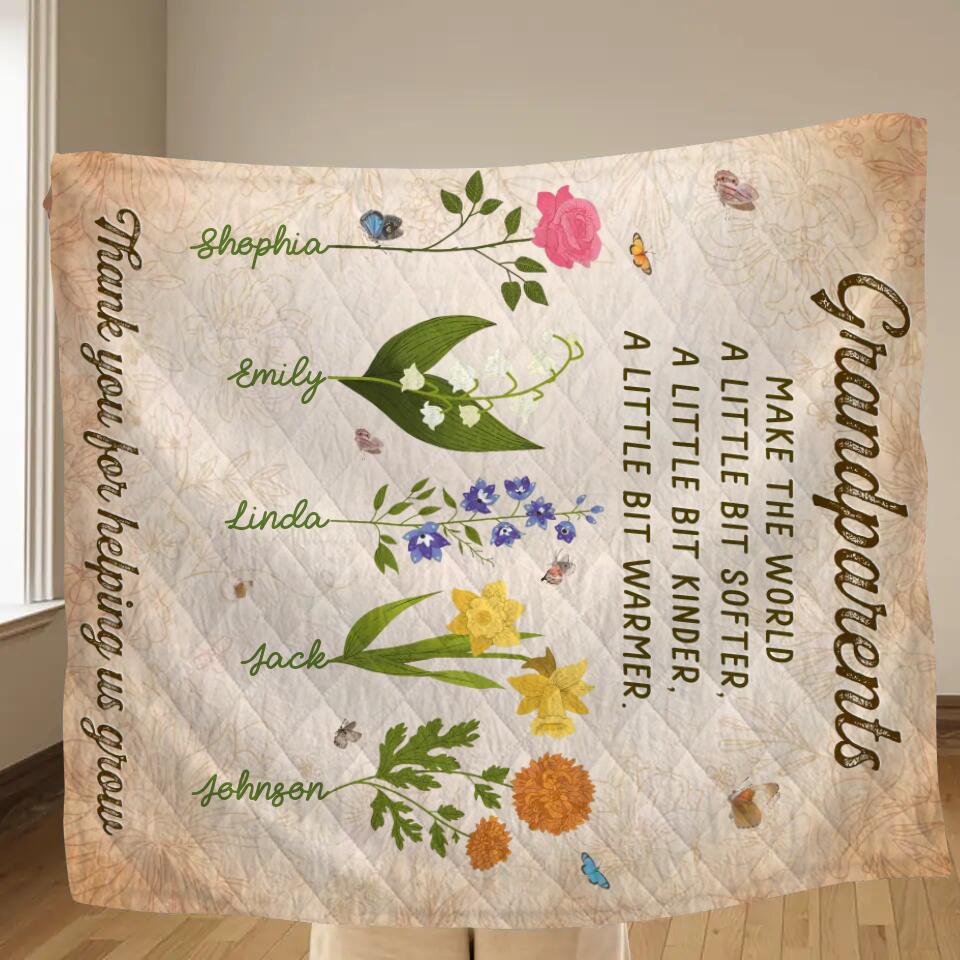 Personalized Flowers Fleece Blanket/Quilt - Gift Idea For Mother's Day/Father's Day - Thank You For Helping Us Grow