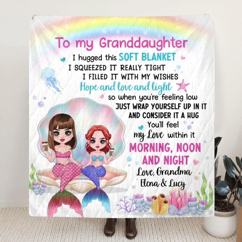 Personalized Mermaid Grandma & Granddaughter Quilt/Fleece Throw Blanket - Gift Idea For Mermaid Lover - To My Granddaughter I Hugged This Soft Blanket