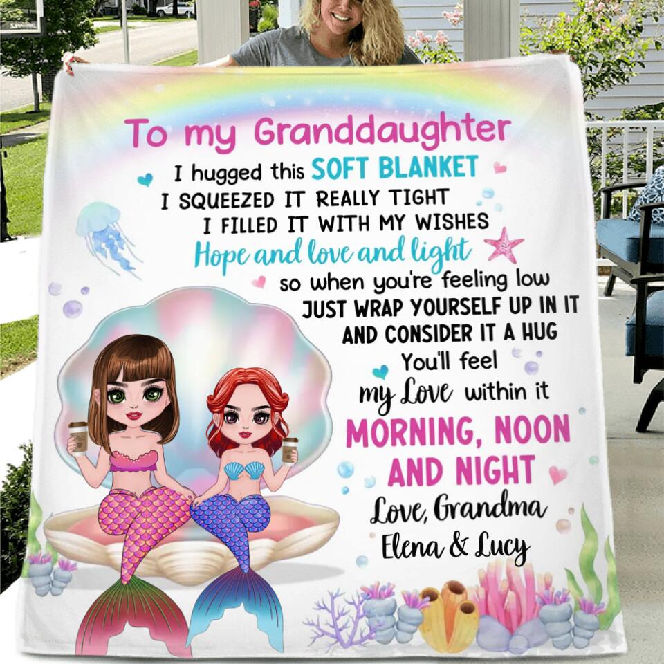 Personalized Mermaid Grandma & Granddaughter Quilt/Fleece Throw Blanket - Gift Idea For Mermaid Lover - To My Granddaughter I Hugged This Soft Blanket
