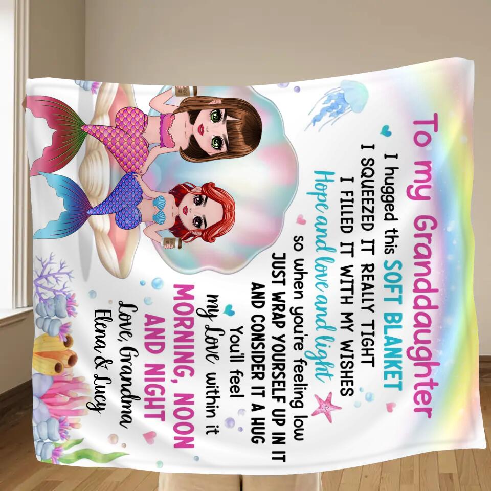 Personalized Mermaid Grandma & Granddaughter Quilt/Fleece Throw Blanket - Gift Idea For Mermaid Lover - To My Granddaughter I Hugged This Soft Blanket
