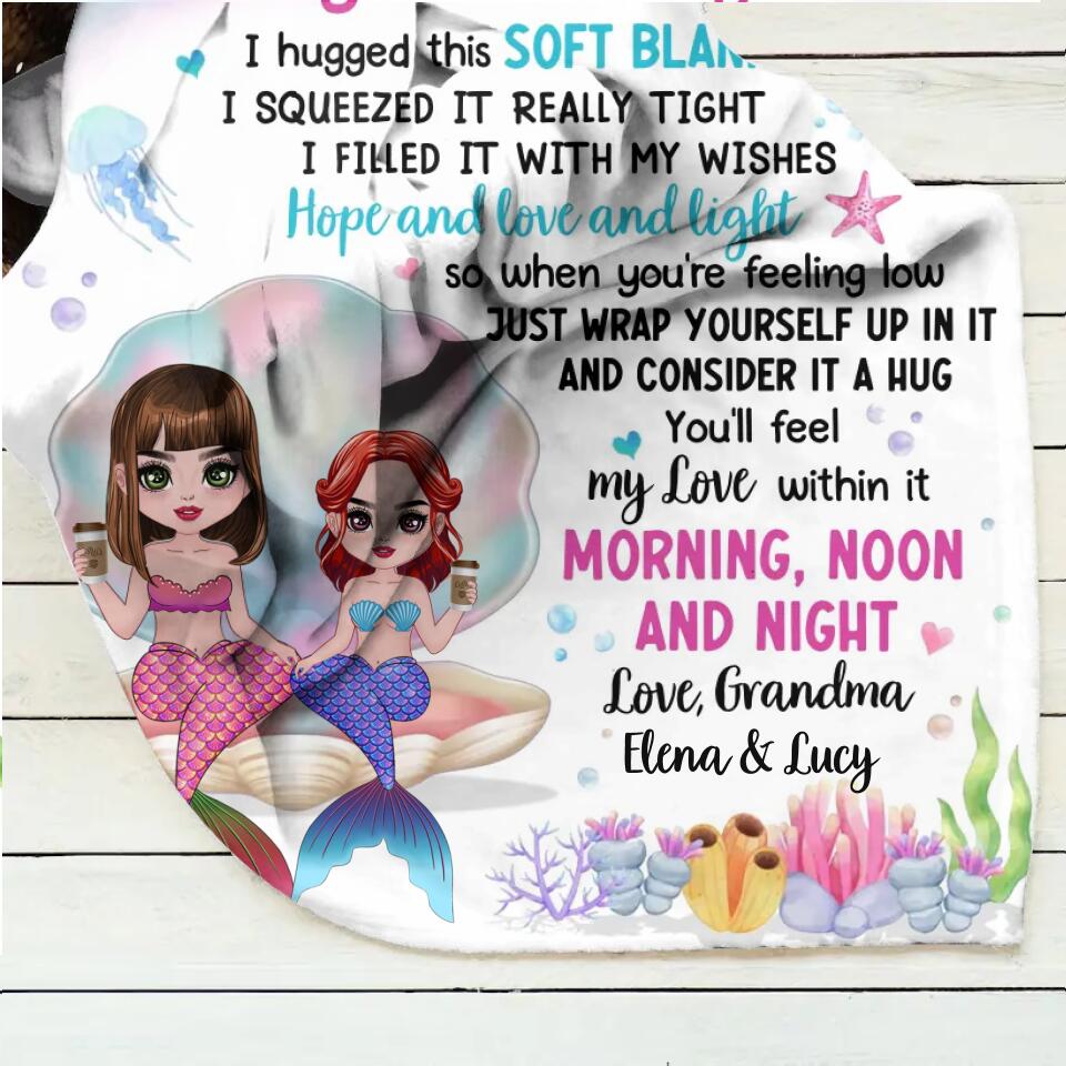 Personalized Mermaid Grandma & Granddaughter Quilt/Fleece Throw Blanket - Gift Idea For Mermaid Lover - To My Granddaughter I Hugged This Soft Blanket