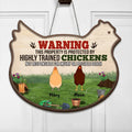 Personalized Chicken Door Sign - Gift Idea For Chicken Lovers - Up to 7 Chickens - This Property Is Protected By Highly Trained Chickens, Not Responsible For Injury Or Possible Death